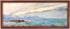 PAYSAGE MARIN de LE RICHE HIRNE 19e marine bretagne mer tableau peinture antique