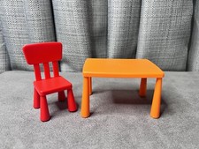 IKEA Dollhouse Miniature Furniture Red Mammut Chair Orange Table Plastic Lot Toy