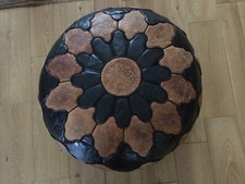 Housse de tabouret ottoman pouffe égyptienne. Cuir naturel véritable.