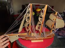 Model Antique Wooden Boat Sailboat Three Matts to Restore Souvenir Seaside