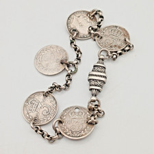 Antique Silver White Metal 3D Coin Bracelet George IV  Queen Victoria 1865, 1896