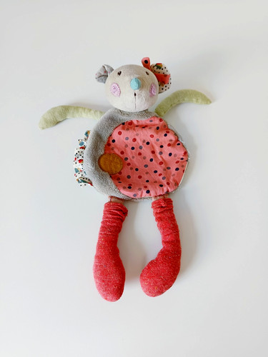 Doudou plat rond souris beige - souris,
