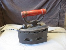 Antique 19th Century Charcoal Iron - Wooden Handle - Vintage Decor