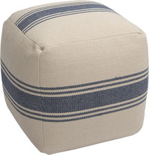 Cream Pouf with Blue Stripes