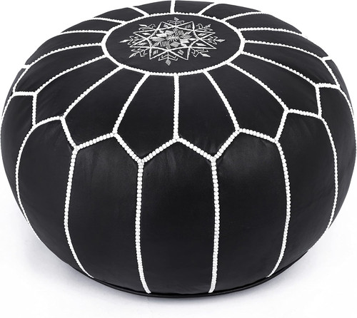 Genuine leather round pouf - leather,