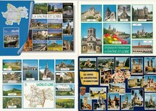 Lot 4 old postcards SAÔNE-ET-LOIRE department map