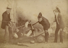 Fantasy, humor, man inverted from his wheelbarrow vintage albumen print print print print 