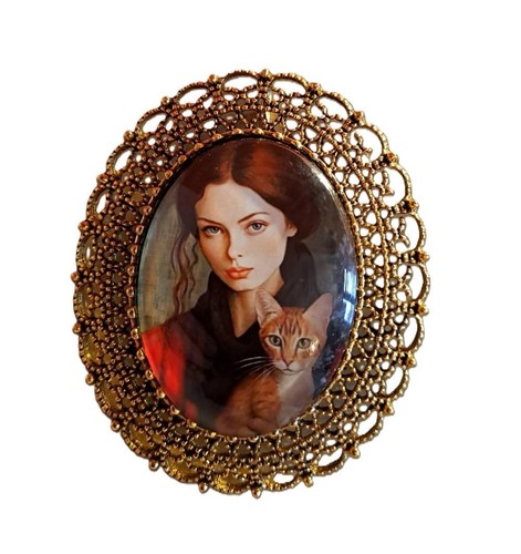 Broche ovale métal - , doré