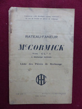 liste des pièces de rechange rateau faneur Mc CORMICK  type CL 1 de 1933