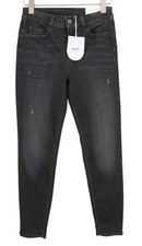 LIU JO Women Jeans W31/L30 Washed Denim Black Ripped Distress Skinny Fit Logo *