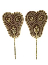 Pair of Hand & Fire & Embroidery & Flowers & 19th Century Screens 