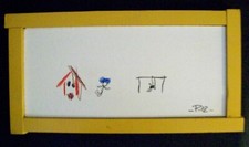 Tableau Art Contemporain - Paysage à la balançoire - 45 x 21 cm -.