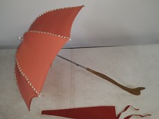 Vintage Parasol   wood Handle Red Color Material Been Restored