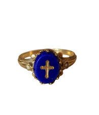 ANCIENNE BAGUE  OR  18K  RELIGIEUSE  NAPOLEON III   LAPIS LAZULI VEC PERLES