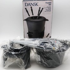 Dansk Heavy Cast Iron Fondue Set Pot, Stand, 6 Forks, Original Box Never Used