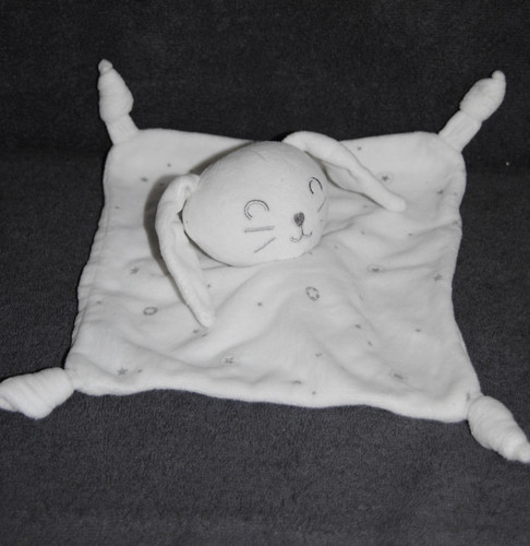 Doudou plat lapin blanc - plat,