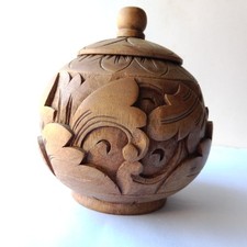 Vintage Carved Wooden Spherical Pot Box