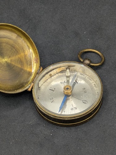 Antique brass pocket compass - antique,