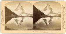 Stereo Suisse, Schweiz, Le Matterhorn ou Mont Cervin, 1899 Vintage Stereo Card -