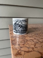 Antique 1830s Staffordshire Little BoyChild’s Mug Black Transferware Moral Scene