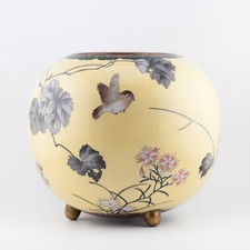 Top Quality large Yellow ground Incense burner with flowers and birds cloison...