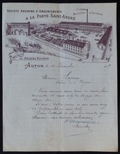 Invoice AUTUN 1907 Pitchpin Furniture A LA PORTE St ANDRE toilet billhead 141