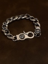 Chrome Hearts Cross Mens Vintage S925 Silver Punk Cuban Chain Bracelet 20cm