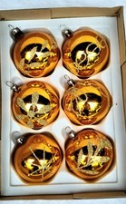 Anciennes Décorations Noël. Boules Verre Soufflé Doré. Vintage. Sapin Fêtes 