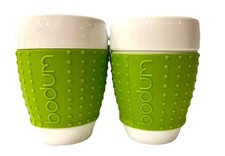 Set 2 Bodum 70 Switzerland 13.5oz Tumblers Silicone Grip Coffee Cups Green Lot 2