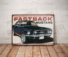 Plaque métal vintage Mustang Fastback Enseigne Garage Décoration Déco ford