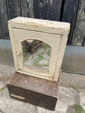 Antique Chippy Painted metal mirror medical cabinet 