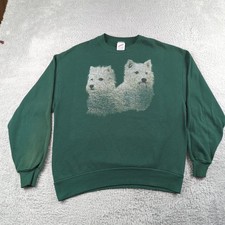VTG Westies Dog Sweatshirt Mens L Green JERZEES USA Made Highland White Terrier