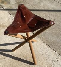 Leather and Wood Folding Stool