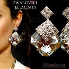 boucles d'oreilles pendantes Swarovski® Elements carré transparents luxe