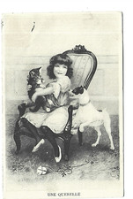 CARTE FANTAISIE  FILLE ET CHAT CHIEN