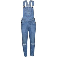 Enfants Filles Salopette Jeans Genou Déchiré Bleu Clair Combinaison Mode