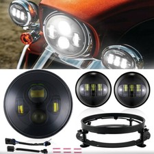 7" Phare de projecteur 2x 4,5" antibrouillard avec support Noir Pour Harley