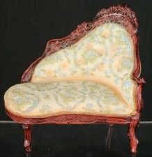 Vintage Dollhouse Miniature French Style Floral Faux Wood Resin Sofa Chaise
