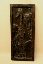 Giraffe Low Relief Carved Painting African Ethnic Art 17.5 x 42cm