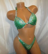NPC COMPETITION WELLNESS BIKINI SUIT HUNTER GREEN  HOLOGRAM  32B CUP SMALL