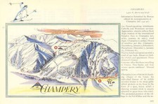 Champéry ski resort piste/trail map by Otto Müller. Portes du Soleil 1949