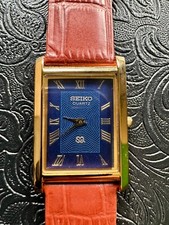 RARE GOLD BLUE Vintage Seiko Slim Quartz Men’s Wrist Watch
