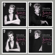 Princess of Wales DIANA 20th Anniversary MNH FV £4.34 Stamp Set (2017 Gibraltar)