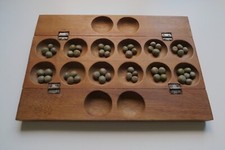 Antique Large Traditional African Game Awalé Carved Wood, Turtle, 50 Seeds
