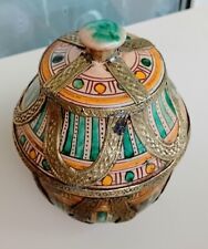 Antique Jobbana butter pot 19th century, polychrome faience + metal, Morocco