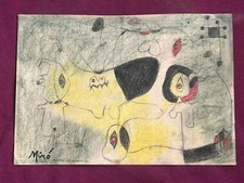 Joan Miró painting and drawing on old paper signed stamped vintage