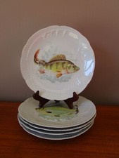 5 FRENCH PORCELAIN FISH PLATES DIFFERENT FISH DECOR AND RELIEF""