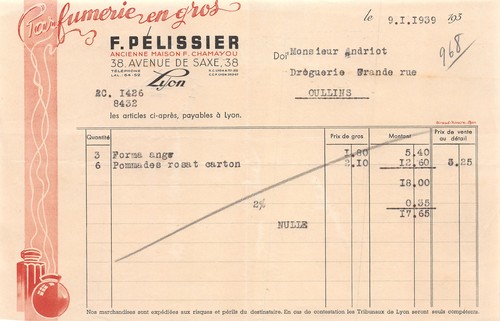 Facture 1939 parfumerie en - ,