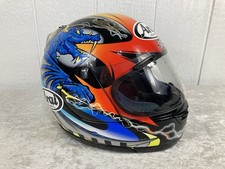 Vtg Arai Tadayuki Okada Blue Flaming Dragon Full Face Helmet Size XL