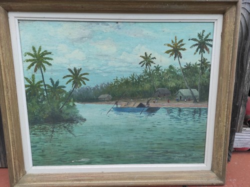 Peinture sur bois signé - bois,
